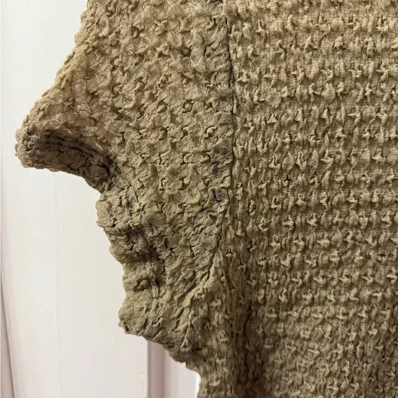 NWT Frame Denim Textured Semi-sheer Women's Baby TShirt in Cypress (Brown), Sz L - Picture 5 of 11